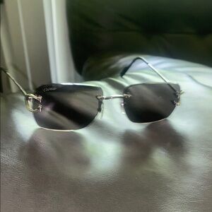 Cartier Silver and Black Rimless Sunglasses